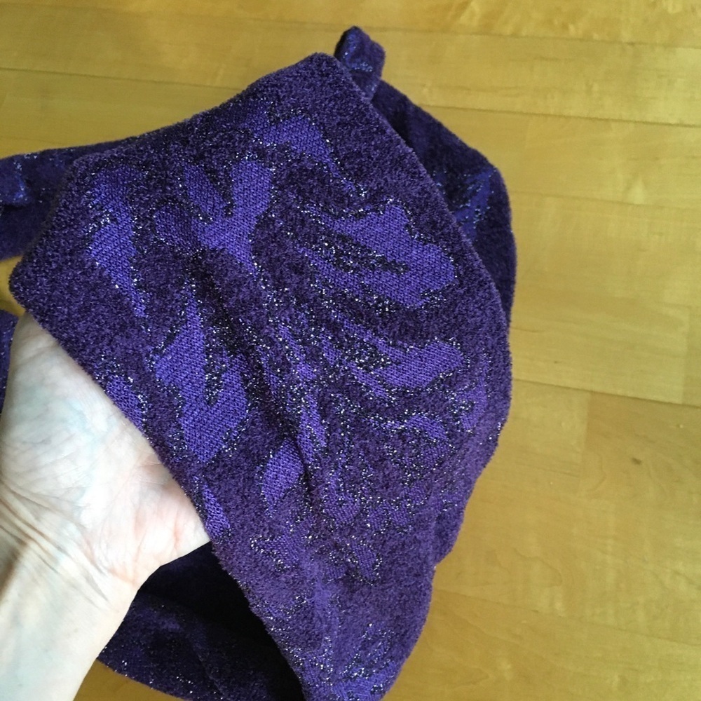 Purple + Silver Metallic Fleur de Lis Floral Infinity Scarf - Picture 3 of 14
